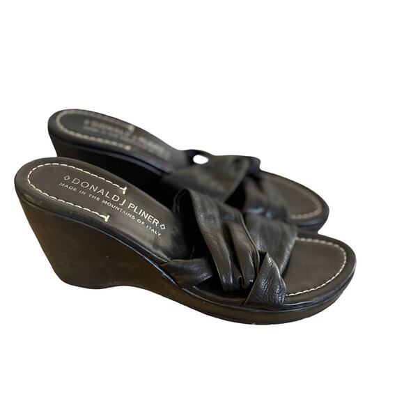 Y2K VTG. BLACK‎ CHUNKY LEATHER DONALD PLINER WEDGES SZ. 7 EUC - Picture 2 of 8